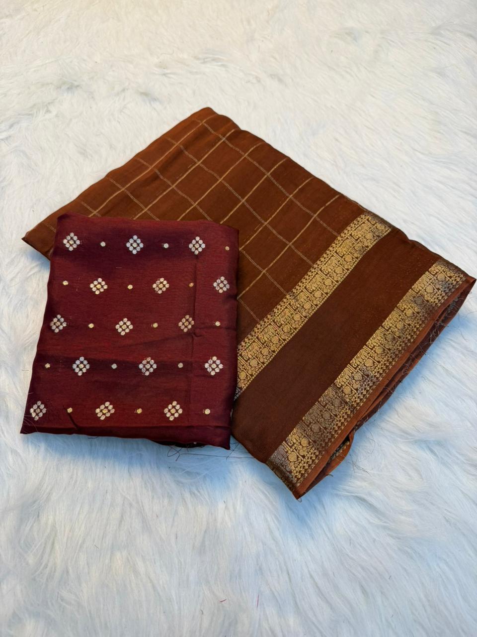 Viscose Georgette Zari Checked Saree