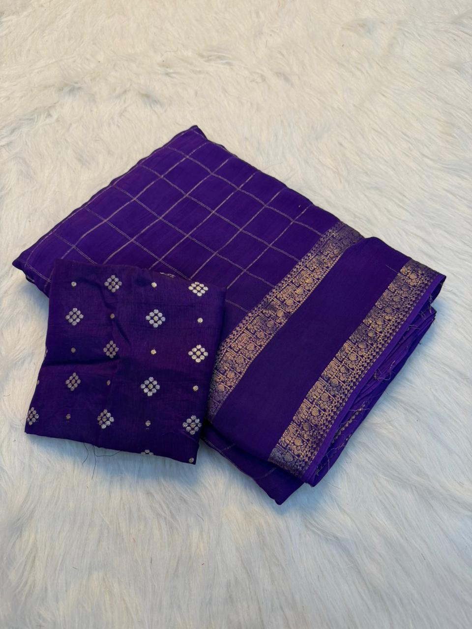 Viscose Georgette Zari Checked Saree