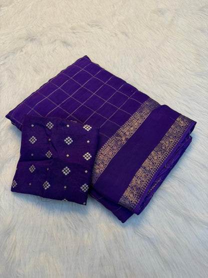 Viscose Georgette Zari Checked Saree
