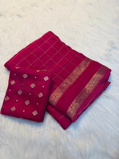 Viscose Georgette Zari Checked Saree