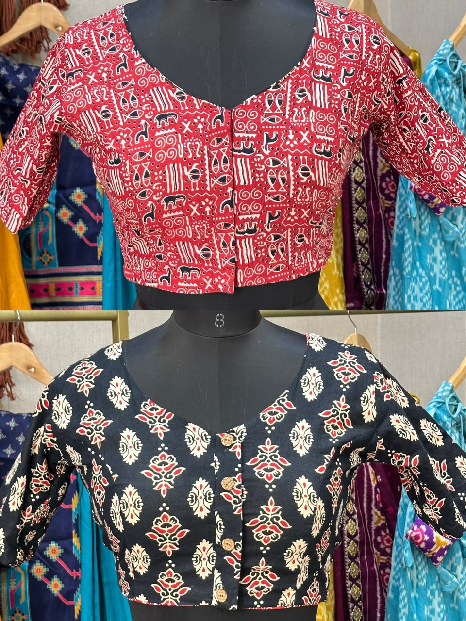 Brocade Silk Reversible Ajrakh Readymade Side Elastic Blouse