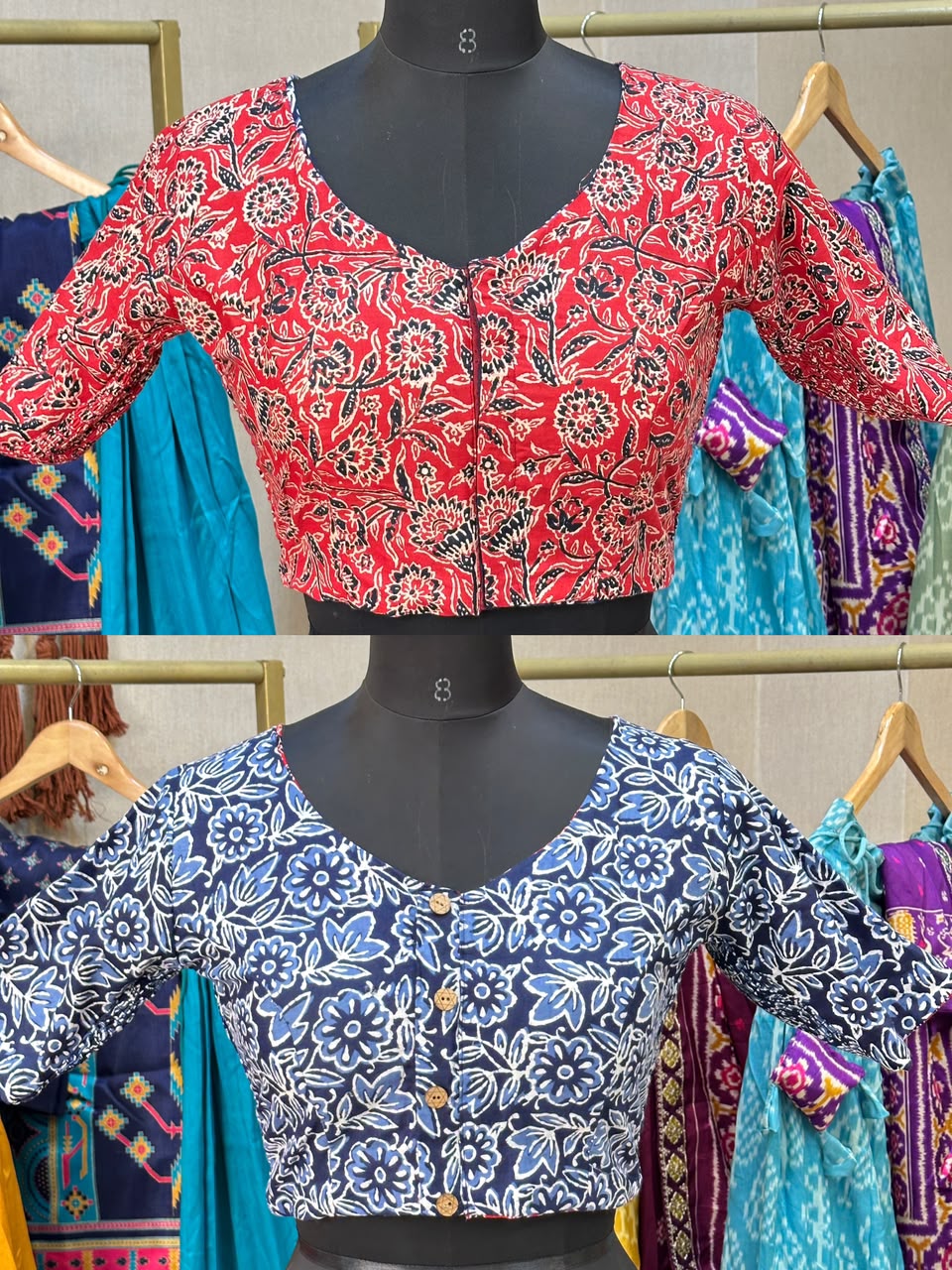 Brocade Silk Reversible Ajrakh Readymade Side Elastic Blouse