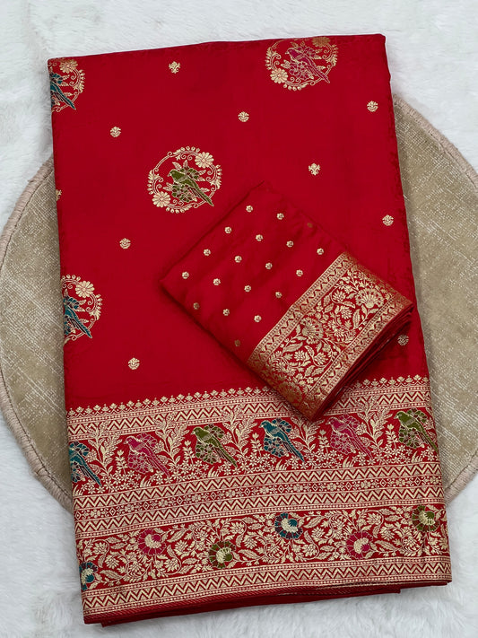 Dola Viscose Silk Saree with Meenakari Zari Weaving