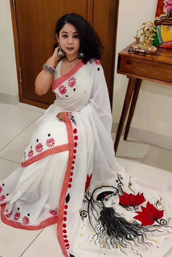 Durga Puja Special Linen Slub Cotton Saree
