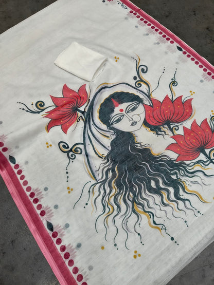 Durga Puja Special Linen Slub Cotton Saree