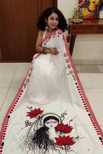 Durga Puja Special Linen Slub Cotton Saree