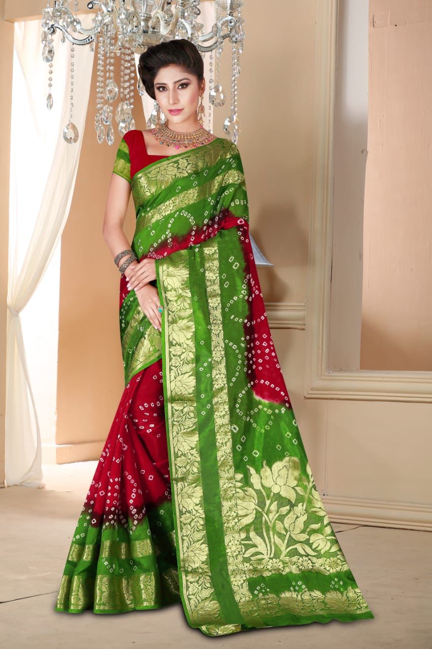 Karwa Chauth, Diwali & Puja Special Artsilk Bandhini Saree