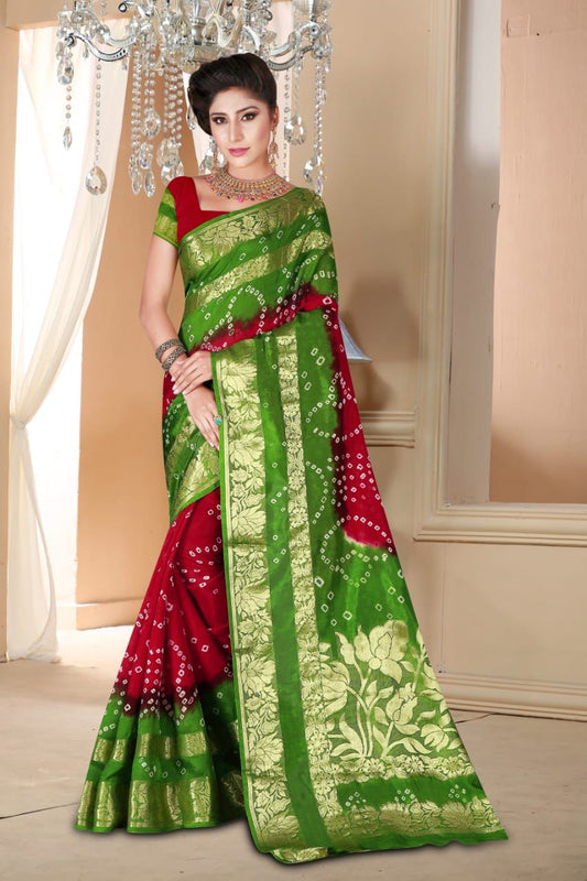 Karwa Chauth, Diwali & Puja Special Artsilk Bandhini Saree