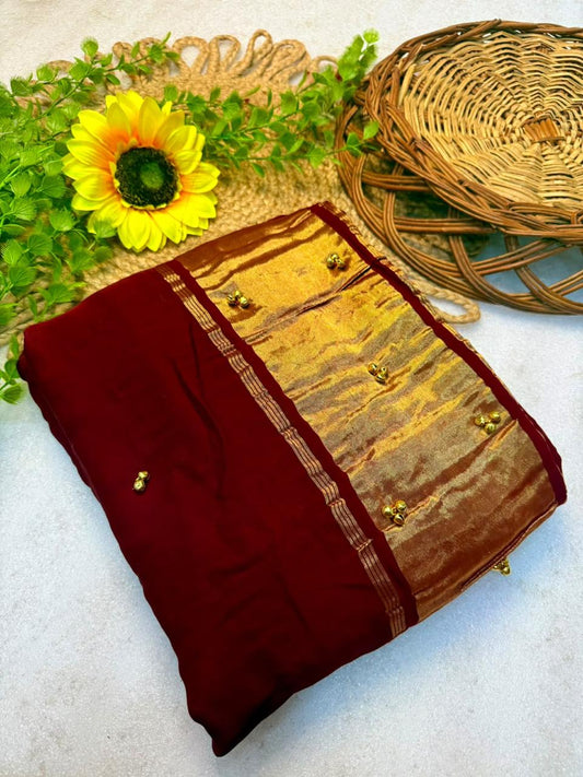Gajji Silk Gunguru Saree with Lagdi Patta & Rich Pallu