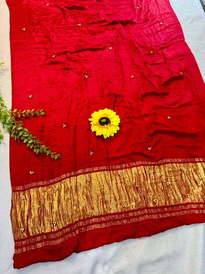 Gajji Silk Gunguru Saree with Lagdi Patta & Rich Pallu