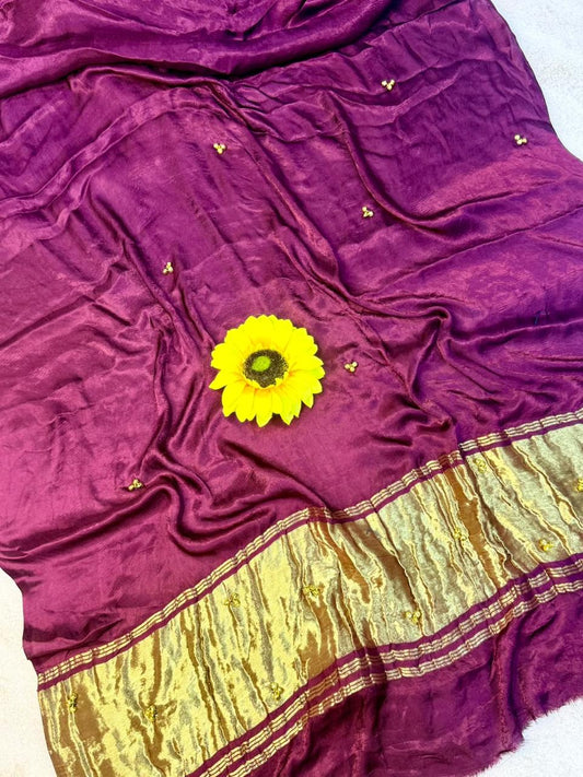Gajji Silk Gunguru Saree with Lagdi Patta & Rich Pallu