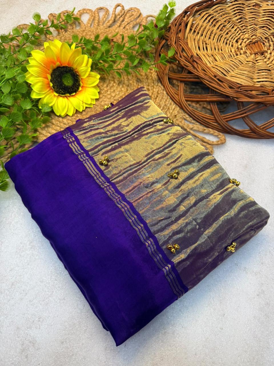 Gajji Silk Gunguru Saree with Lagdi Patta & Rich Pallu