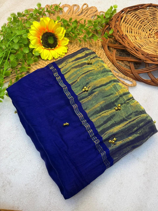 Gajji Silk Gunguru Saree with Lagdi Patta & Rich Pallu