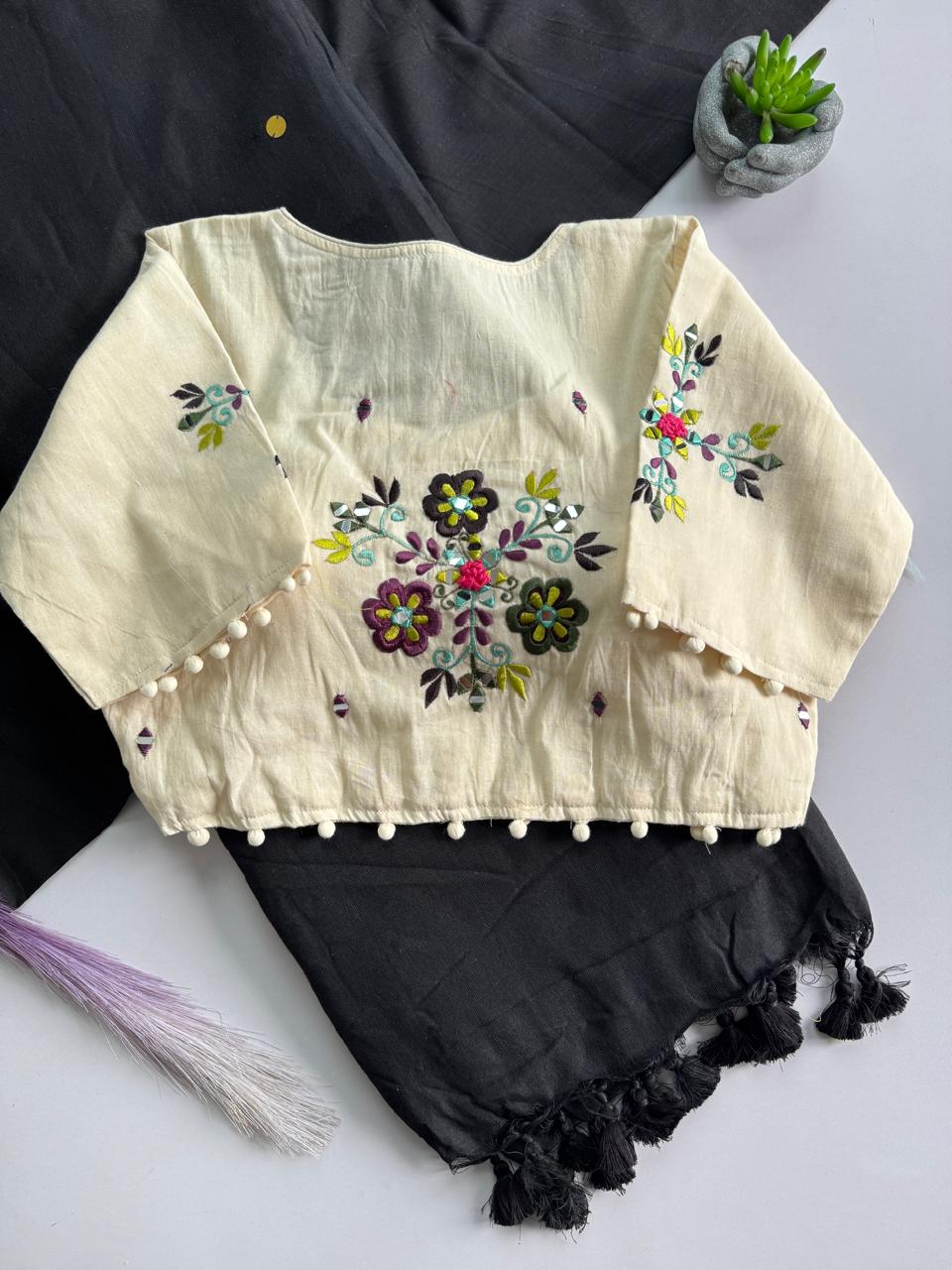 Khadi Cotton Saree with Gini Sequence & Embroidered Readymade Blouse