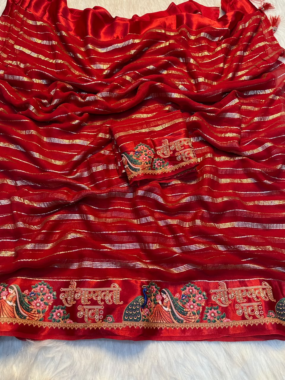 Georgette Viscose Zari Weaving Saree with Digital Printed Satin Borders