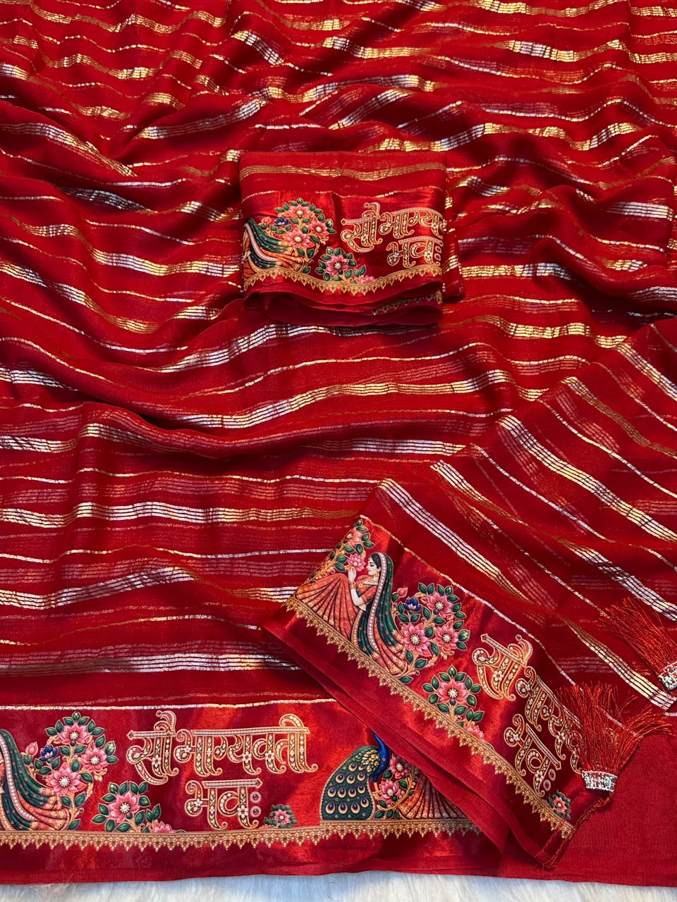 Georgette Viscose Zari Weaving Saree with Digital Printed Satin Borders