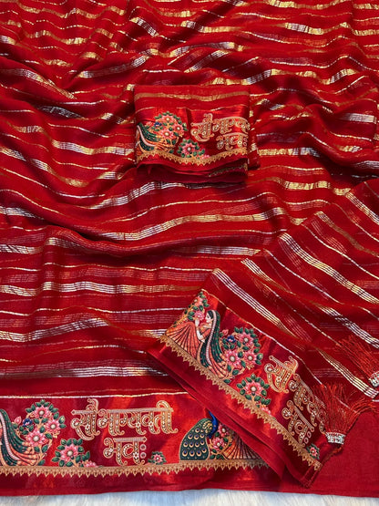 Georgette Viscose Zari Weaving Saree with Digital Printed Satin Borders