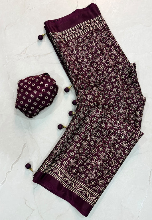 Ajrakh Semi Modal Silk Saree