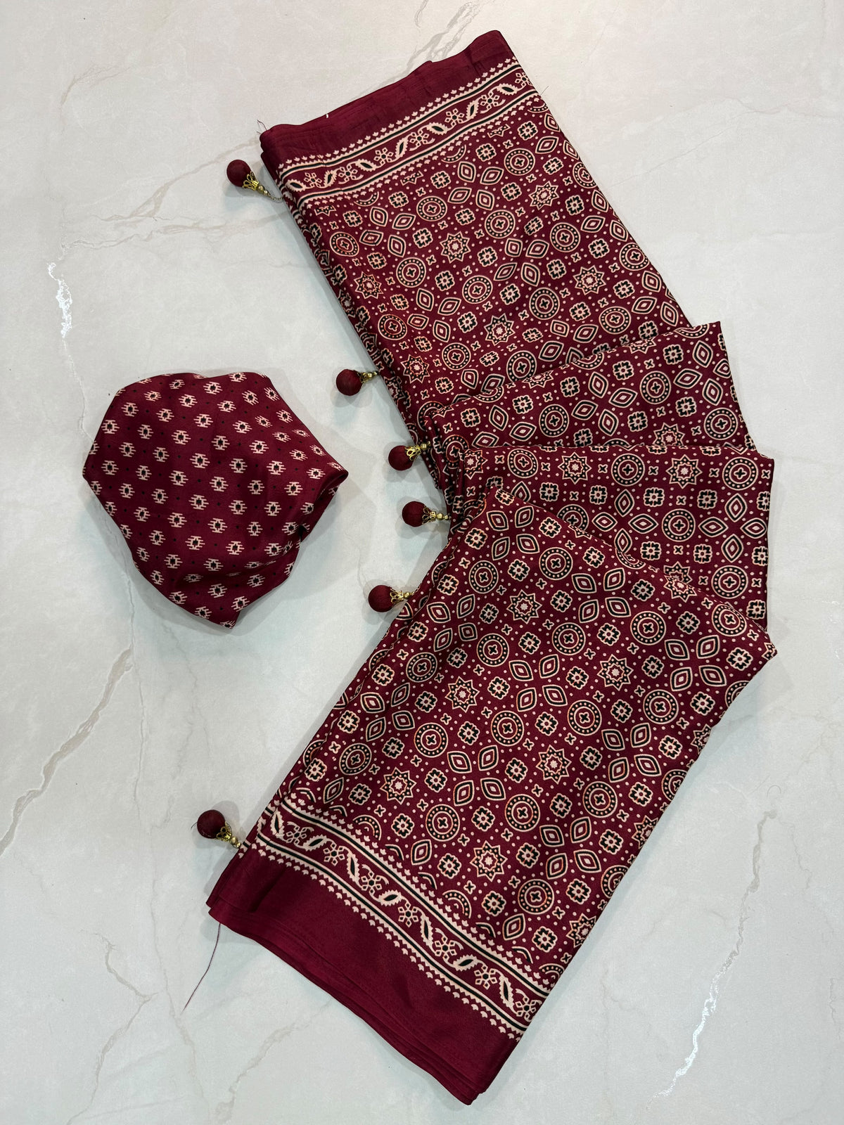 Ajrakh Semi Modal Silk Saree