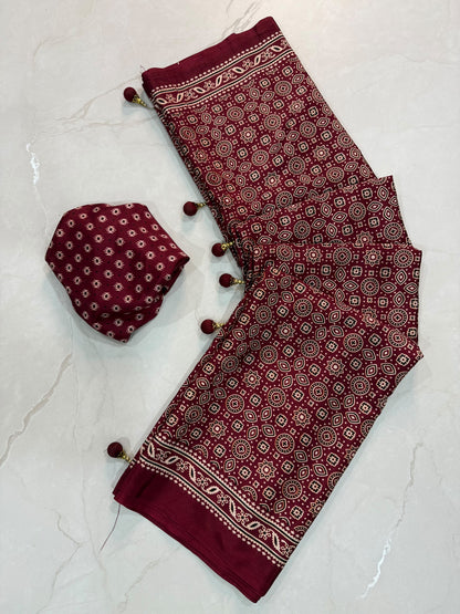 Ajrakh Semi Modal Silk Saree