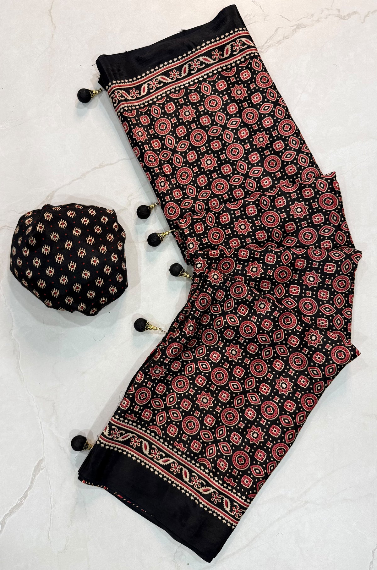 Ajrakh Semi Modal Silk Saree