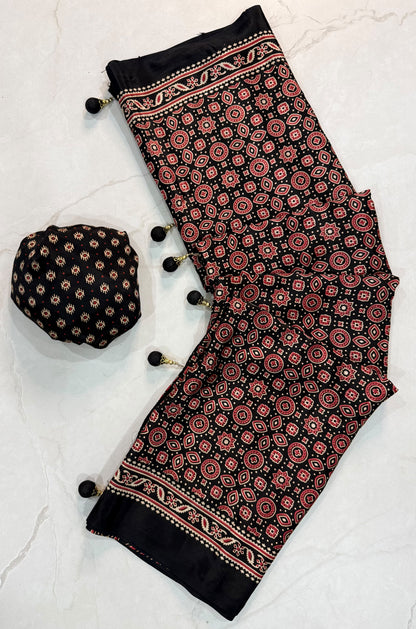 Ajrakh Semi Modal Silk Saree