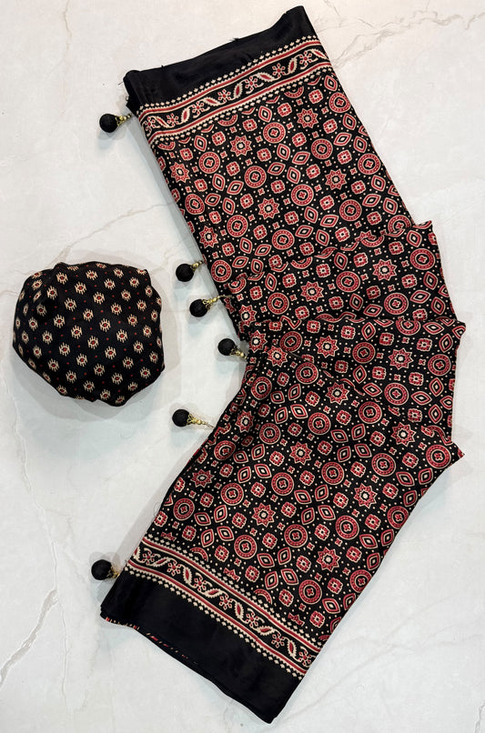 Ajrakh Semi Modal Silk Saree