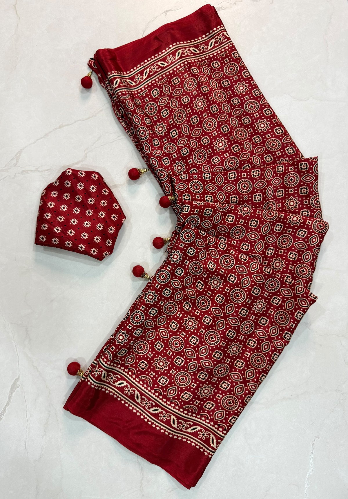 Ajrakh Semi Modal Silk Saree