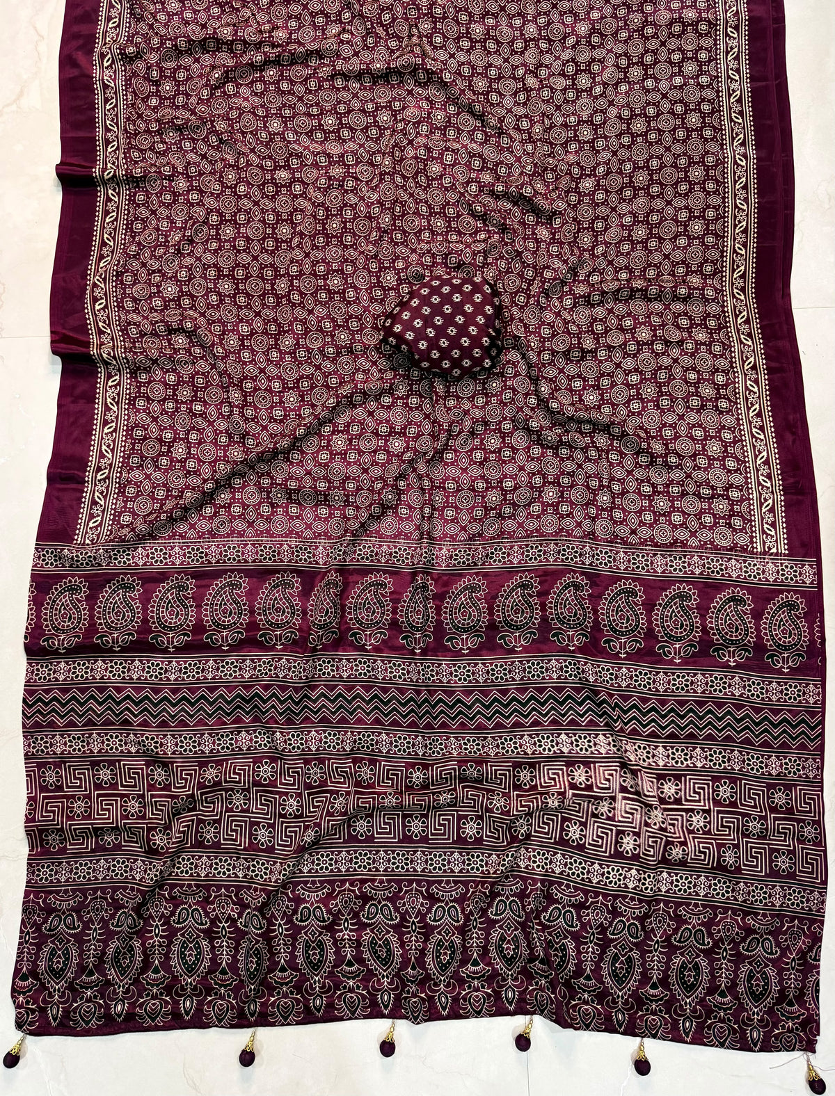 Ajrakh Semi Modal Silk Saree