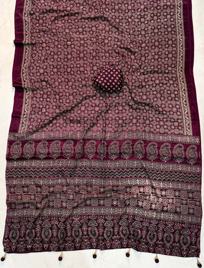 Ajrakh Semi Modal Silk Saree