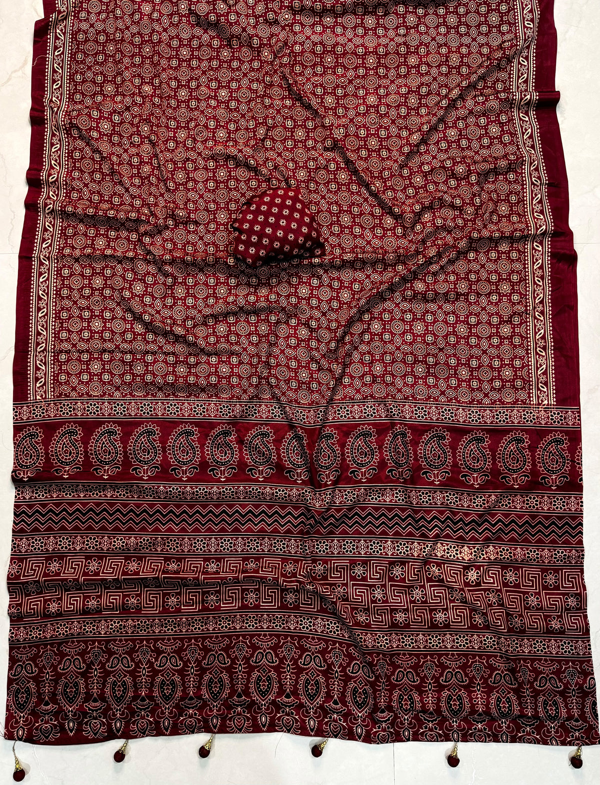 Ajrakh Semi Modal Silk Saree