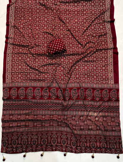 Ajrakh Semi Modal Silk Saree