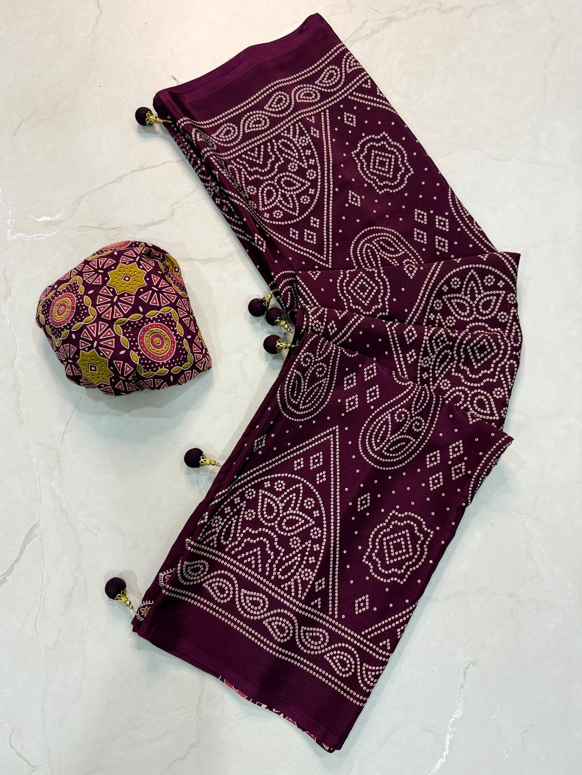 Ajrakh Semi Modal Silk Saree