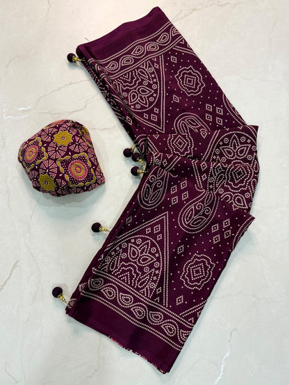 Ajrakh Semi Modal Silk Saree