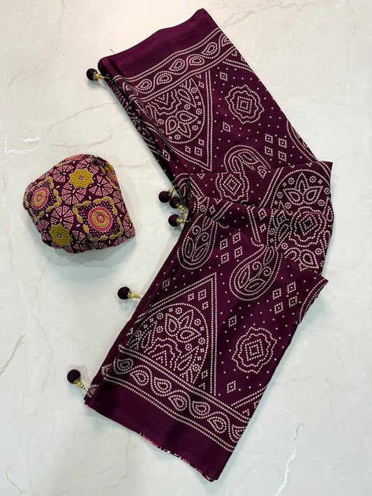 Ajrakh Semi Modal Silk Saree