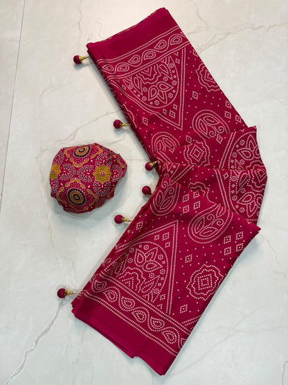 Ajrakh Semi Modal Silk Saree