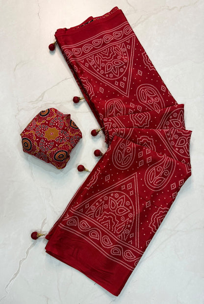 Ajrakh Semi Modal Silk Saree