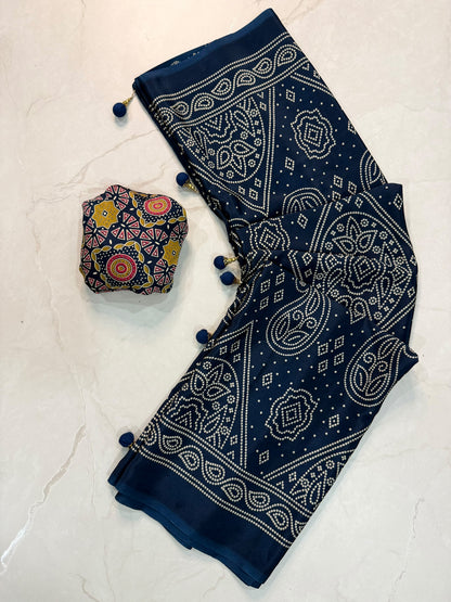 Ajrakh Semi Modal Silk Saree