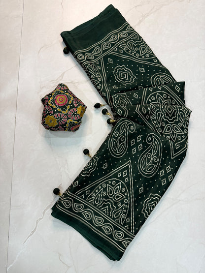 Ajrakh Semi Modal Silk Saree
