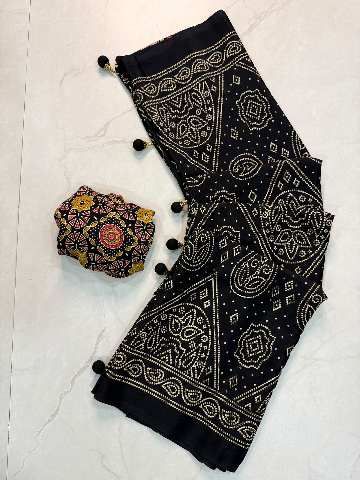 Ajrakh Semi Modal Silk Saree