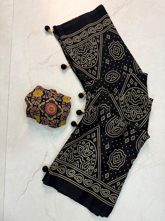 Ajrakh Semi Modal Silk Saree