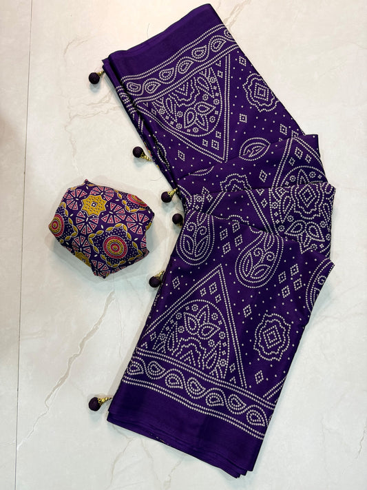 Ajrakh Semi Modal Silk Saree