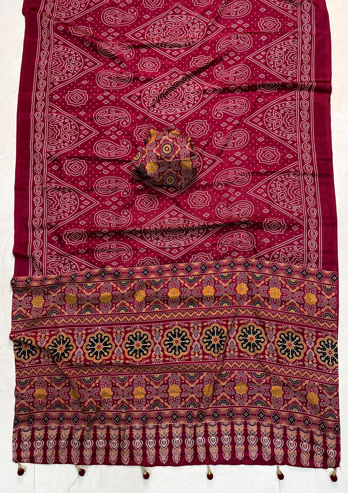 Ajrakh Semi Modal Silk Saree