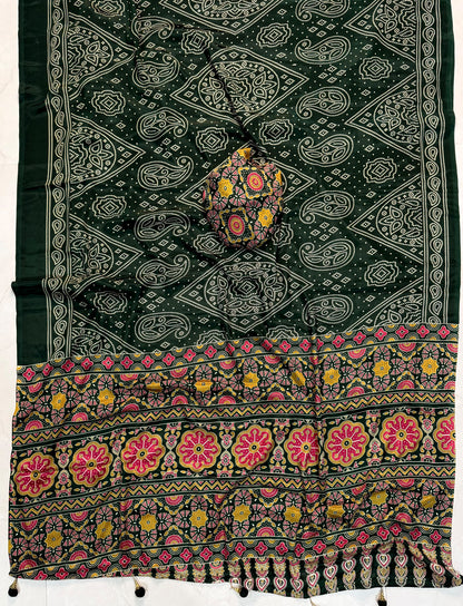 Ajrakh Semi Modal Silk Saree