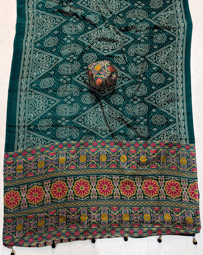 Ajrakh Semi Modal Silk Saree