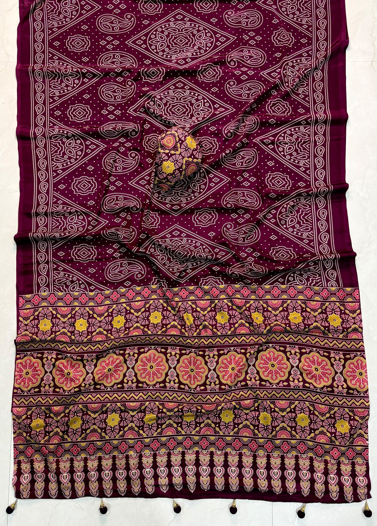 Ajrakh Semi Modal Silk Saree