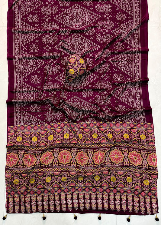 Ajrakh Semi Modal Silk Saree