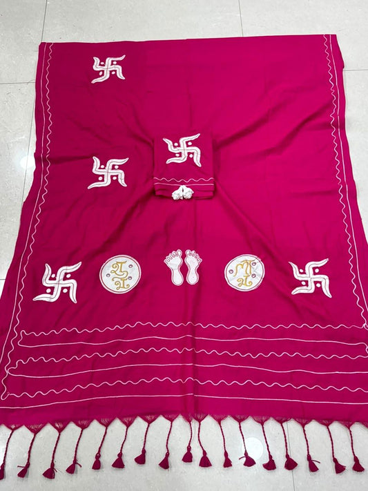 Cotton Handloom Saree with Aari Embroidery