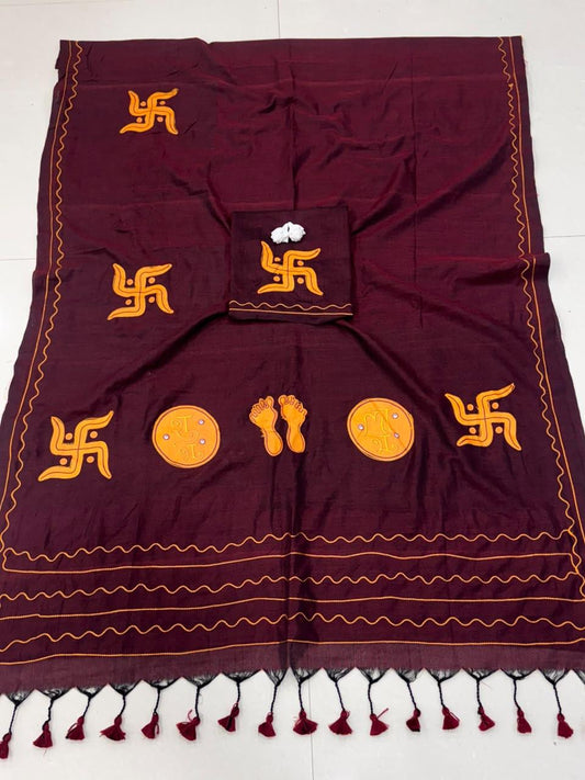 Cotton Handloom Saree with Aari Embroidery