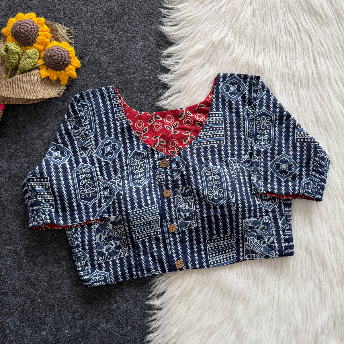 Ajrakh Reversible Stretchable Readymade Blouse